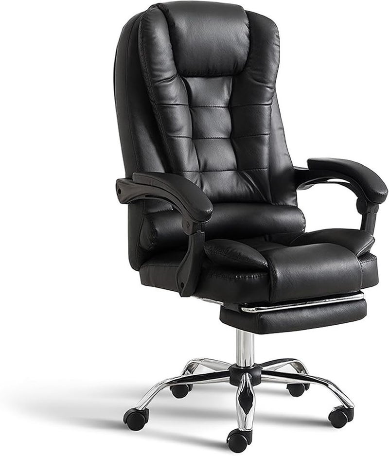 Bentifar Ergonomic Office Chair with Footrest, High Back PU Leather Desk Chair with Lumbar Support, Reclining Executive Computer Chair with Adjustable Height and Swivel Wheels, Black - Image 1