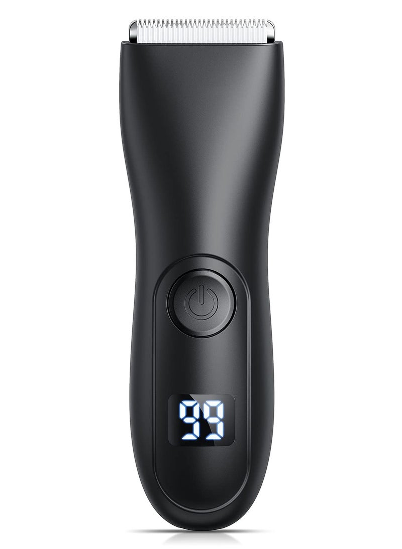 Zikra Groin Hair Trimmer for Men Waterproof Wet/Dry Clippers Body Trimmer with Replaceable Ceramic Blade Heads LCD Display Rechargeable Built-in Battery Male Hygiene Razor - Image 1