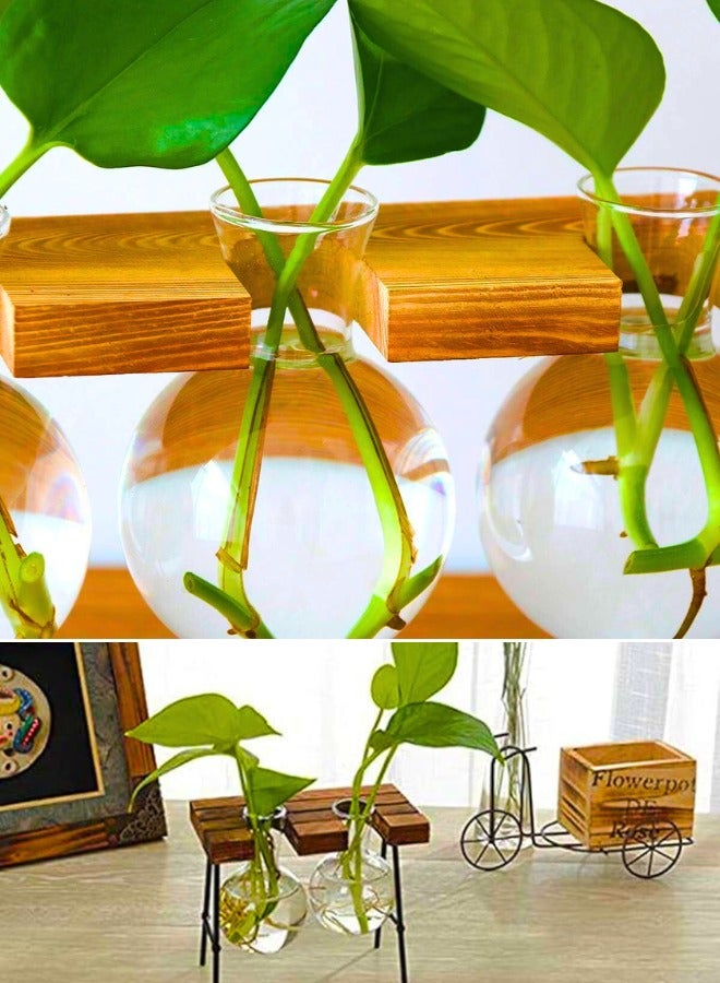 Chase Up Plants Propagation Stations with Wooden Stand, Glass Planter Tabletop Bulb Vase for Hydroponics Plants Home Office Decor-2 Vase - Image 2