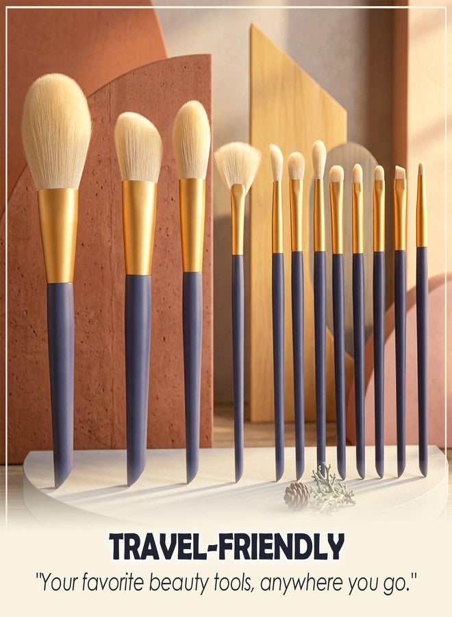 GLUN® Professional Makeup Brushes Set 12 Different Size Shape Brushes with Travel Cloth Bag, Complete Face & Eye Brush Kit for Foundation, Powder, Eyeshadow & Blending - Image 2