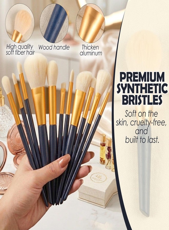 GLUN® Professional Makeup Brushes Set 12 Different Size Shape Brushes with Travel Cloth Bag, Complete Face & Eye Brush Kit for Foundation, Powder, Eyeshadow & Blending - Image 3