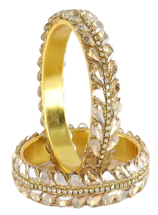 LAVAZZA Stylish Brass Metal Bangles Set For Women & Girls with Zircon Diamonds & Kundan | Trendy Bangles | Party Wedding Daily Bangles | Royal Rajwadi Polki Bangles Kangan-(RDB5-Gold-2.6) - Image 1