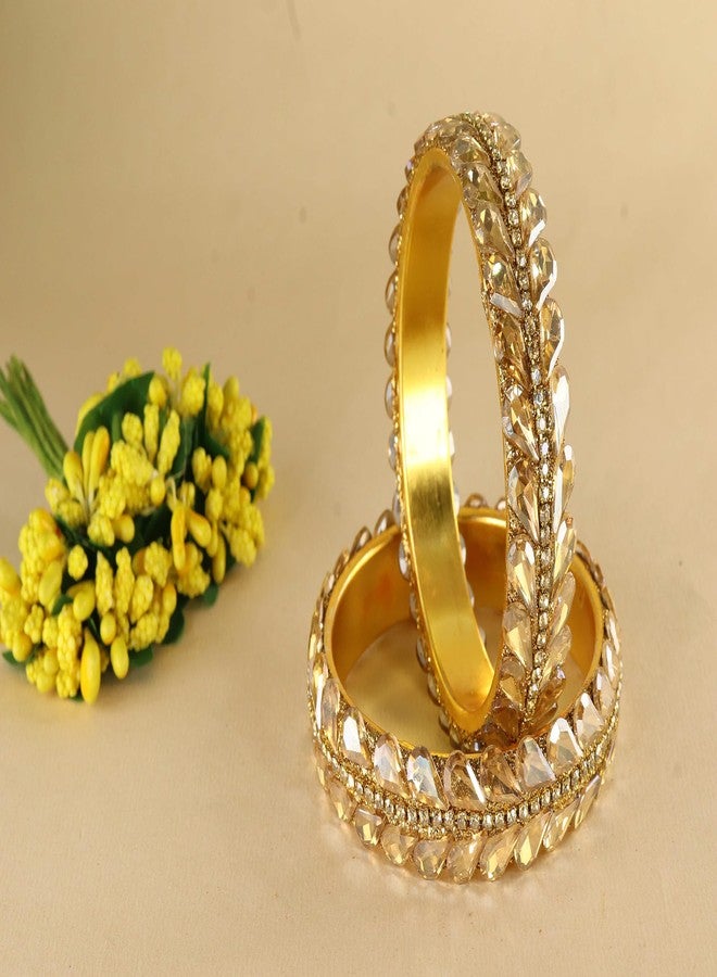 LAVAZZA Stylish Brass Metal Bangles Set For Women & Girls with Zircon Diamonds & Kundan | Trendy Bangles | Party Wedding Daily Bangles | Royal Rajwadi Polki Bangles Kangan-(RDB5-Gold-2.6) - Image 3