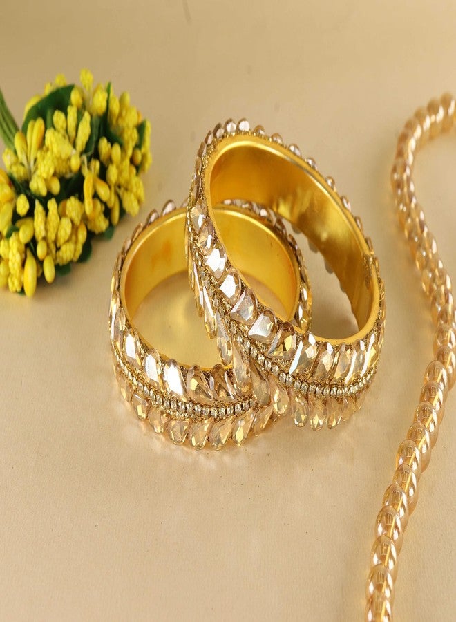 LAVAZZA Stylish Brass Metal Bangles Set For Women & Girls with Zircon Diamonds & Kundan | Trendy Bangles | Party Wedding Daily Bangles | Royal Rajwadi Polki Bangles Kangan-(RDB5-Gold-2.6) - Image 2