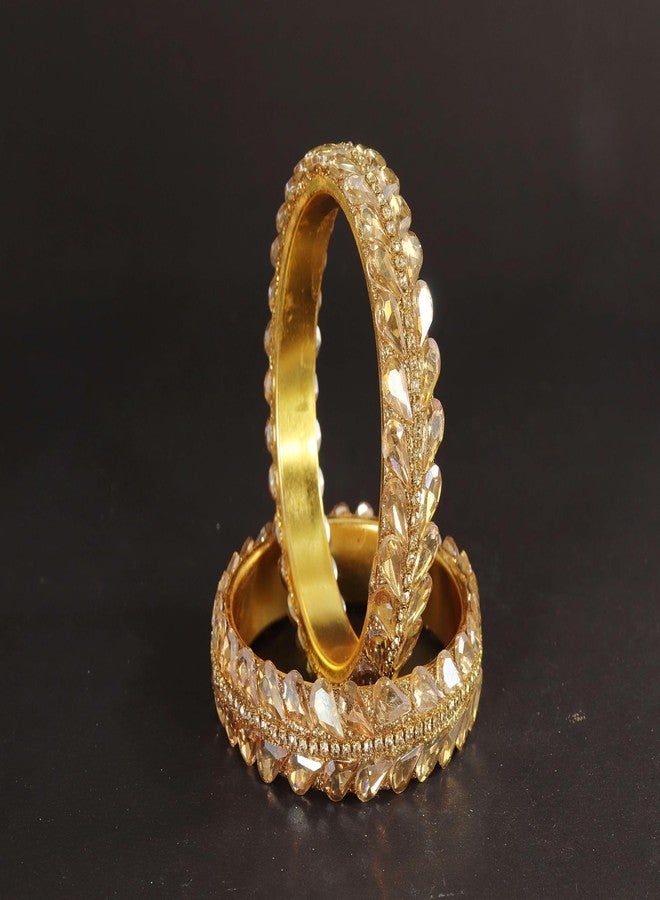 LAVAZZA Stylish Brass Metal Bangles Set For Women & Girls with Zircon Diamonds & Kundan | Trendy Bangles | Party Wedding Daily Bangles | Royal Rajwadi Polki Bangles Kangan-(RDB5-Gold-2.6) - Image 5