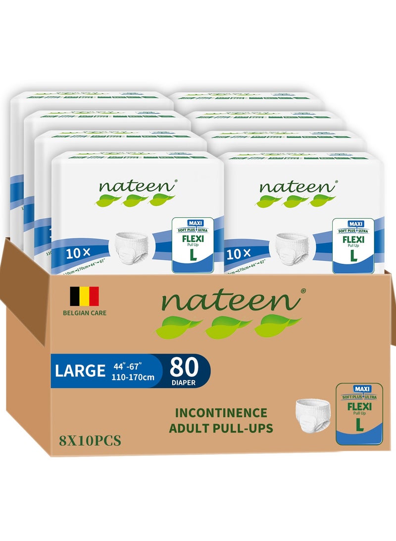 Nateen Flexi Maxi Adult Diapers Pants,Incontinence Night Time Pull Up,Large,Waist Size 110-170cm,80 Count Adult Pull Ups,Superior Comfort,Excellent Combination of Protection. (80 Count) - Image 1