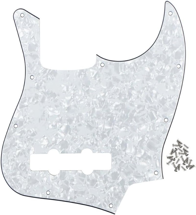 FLEOR 10 Hole J Bass Pickguard Scratch Plate Pick Guards for 4 Strings American/Mexican Standard J Bass Part, 4Ply White Pearl - Image 1