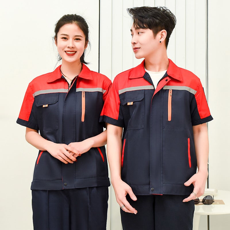 Summer Work Clothes Suit Short-Sleeved Shirt Printing Men'S And Women'S Thin Wear-Resistant Factory Workshop Auto Repair Labor Protection Work Clothes - Image 1