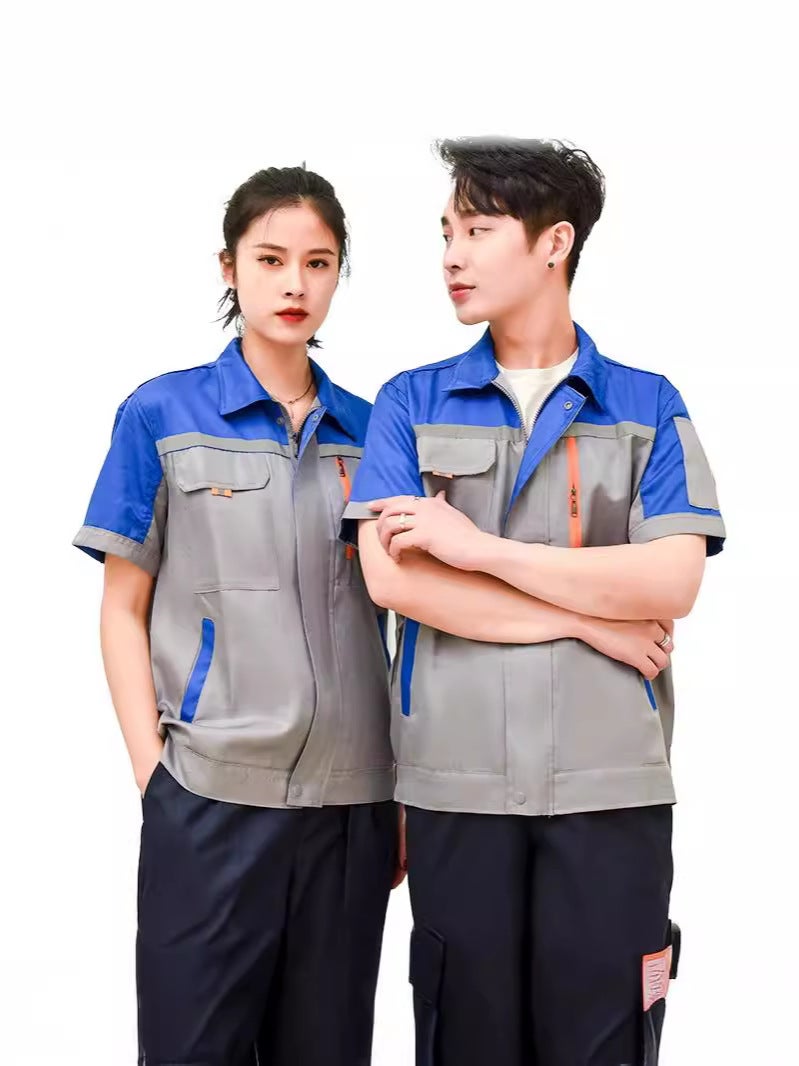Summer Work Clothes Suit Short-Sleeved Shirt Printing Men'S And Women'S Thin Wear-Resistant Factory Workshop Auto Repair Labor Protection Work Clothes - Image 4