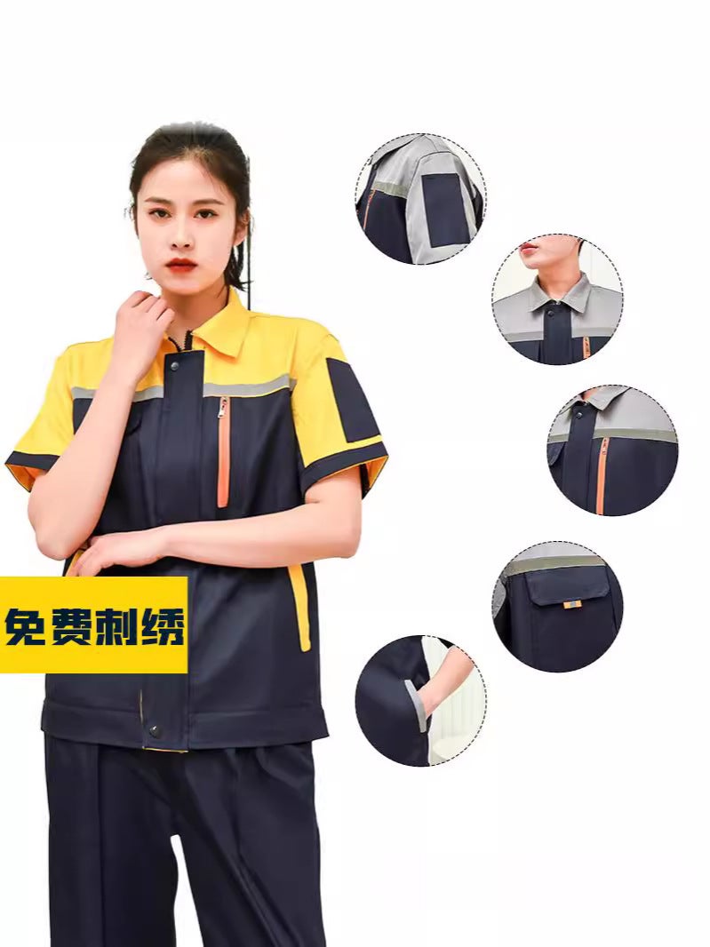 Summer Work Clothes Suit Short-Sleeved Shirt Printing Men'S And Women'S Thin Wear-Resistant Factory Workshop Auto Repair Labor Protection Work Clothes - Image 3