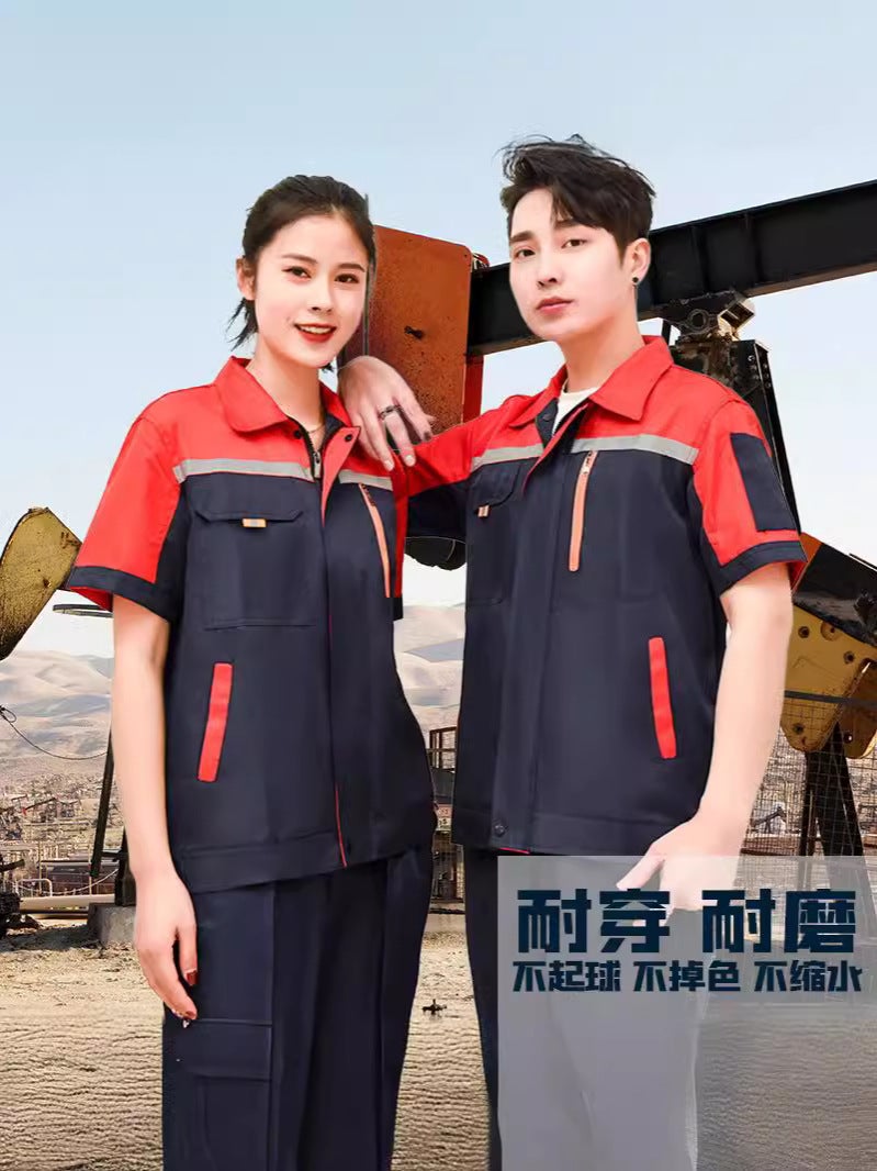 Summer Work Clothes Suit Short-Sleeved Shirt Printing Men'S And Women'S Thin Wear-Resistant Factory Workshop Auto Repair Labor Protection Work Clothes - Image 2