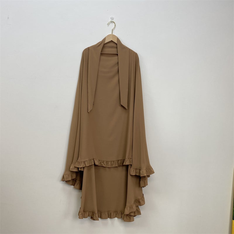 Fashionable Ruffle Hem Solid Color Large Hijab - Image 1