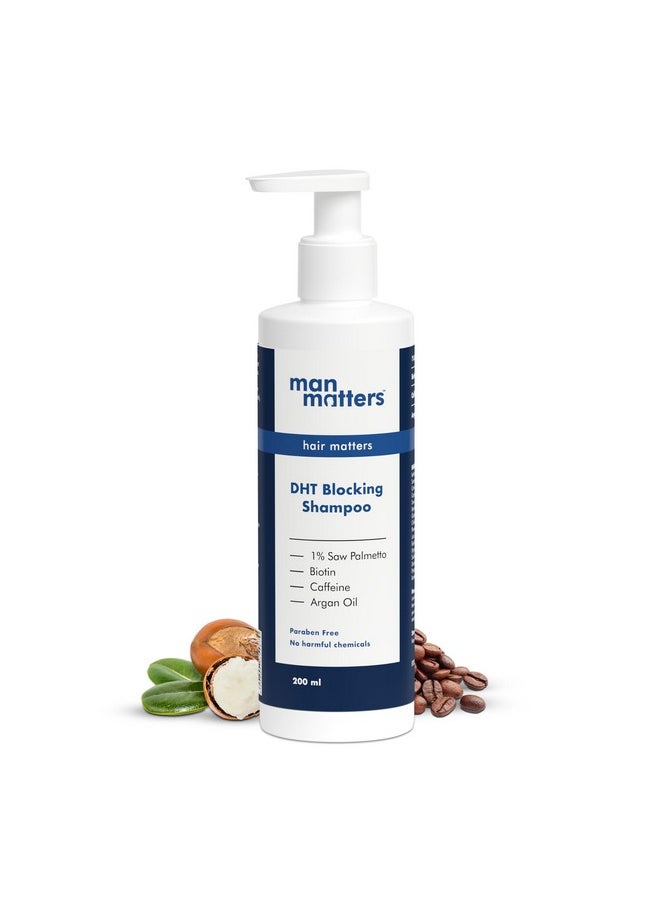 مان ماترز شامبو DHT Blocking Anti Hair Fall 200 مل | خالٍ من البارابين والكبريتات | يحتوي على 1% من Saw Palmetto والبيوتين والكافيين وزيت الأرجان | بدون آثار جانبية  - Image 1