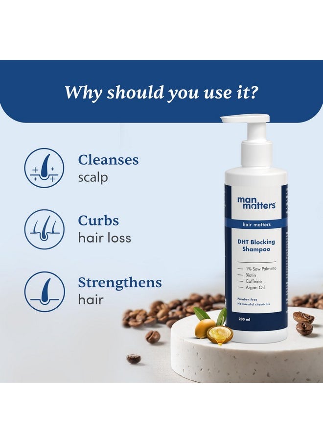 مان ماترز شامبو DHT Blocking Anti Hair Fall 200 مل | خالٍ من البارابين والكبريتات | يحتوي على 1% من Saw Palmetto والبيوتين والكافيين وزيت الأرجان | بدون آثار جانبية  - Image 2