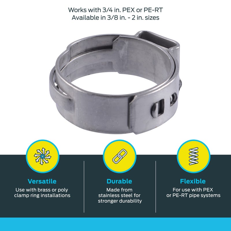 SharkBite 3/4 Inch Clamp Ring, Stainless Steel Plumbing Fitting, PEX Pipe, PE-RT, UC955A - Image 3