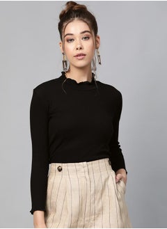 SASSAFRAS Ribbed High Neck Top with Long Sleeves by Styli  - Image 1