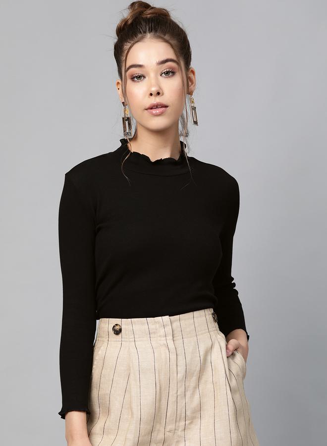 SASSAFRAS Ribbed High Neck Top with Long Sleeves - Image 1