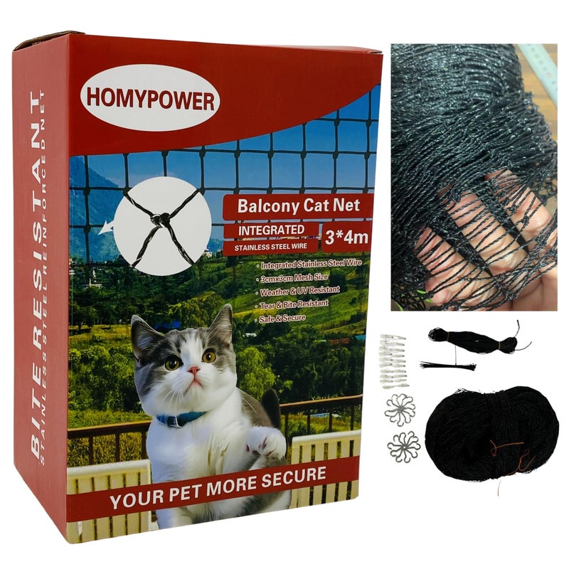 HOMYPOWER Cat Netting Balcony, Stainless Steel Reinforced Bite Tear UV and Weather-Resistant Anti-Fall Netting for Pets, Safety Net for Cat, Small Catio for Apartment Balcony Protection (10x13 ft) - Image 1