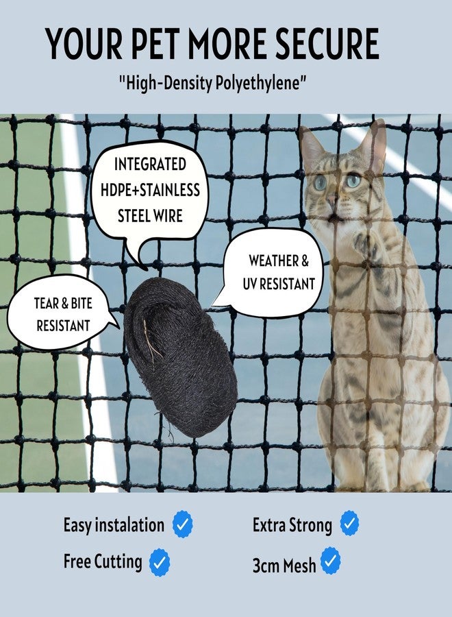HOMYPOWER Cat Netting Balcony, Stainless Steel Reinforced Bite Tear UV and Weather-Resistant Anti-Fall Netting for Pets, Safety Net for Cat, Small Catio for Apartment Balcony Protection (10x13 ft) - Image 3