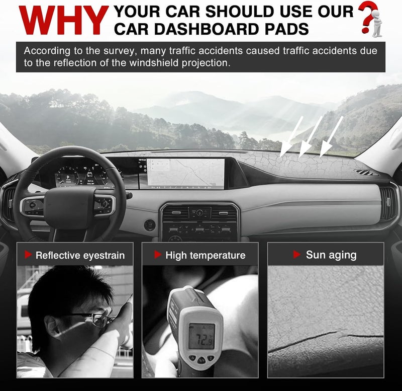 Autorder Dashboard Cover Mat for Nissan Armada 2025 2026 Accessories Dash Cover Upgrade Flannel Dash Mat Sunshade Glare UV Rays Protector(Only fit for 14.3-inch Touchscreen) - Image 2