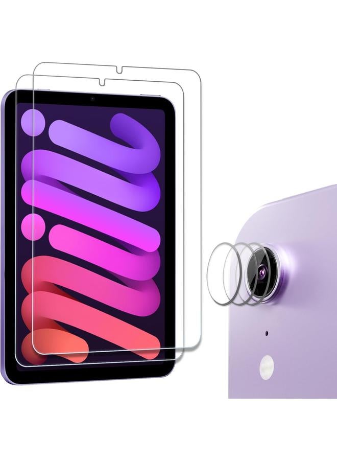 Procases 2 Pack Screen Protector For Ipad Mini A17 Pro 2024 Mini 6 8.3 Inch 2021 With 3 Camera Lens Protector 9H Hardness Hd Clear Tempered Glass Film Guard For Ipad Mini 6Th Generation - Image 1