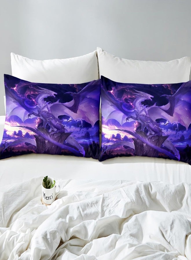 Man Fei Manfei Purple Dragon Fitted Sheet Set Full Size 4 Pcs,Gothic Flying Animal Wings Ancient Theme Teens Sheets,Mystic Lightning Sky Psychedelic Bedding Sets (1 Fitted,1 Flat,2 Pillowcases) - Image 5