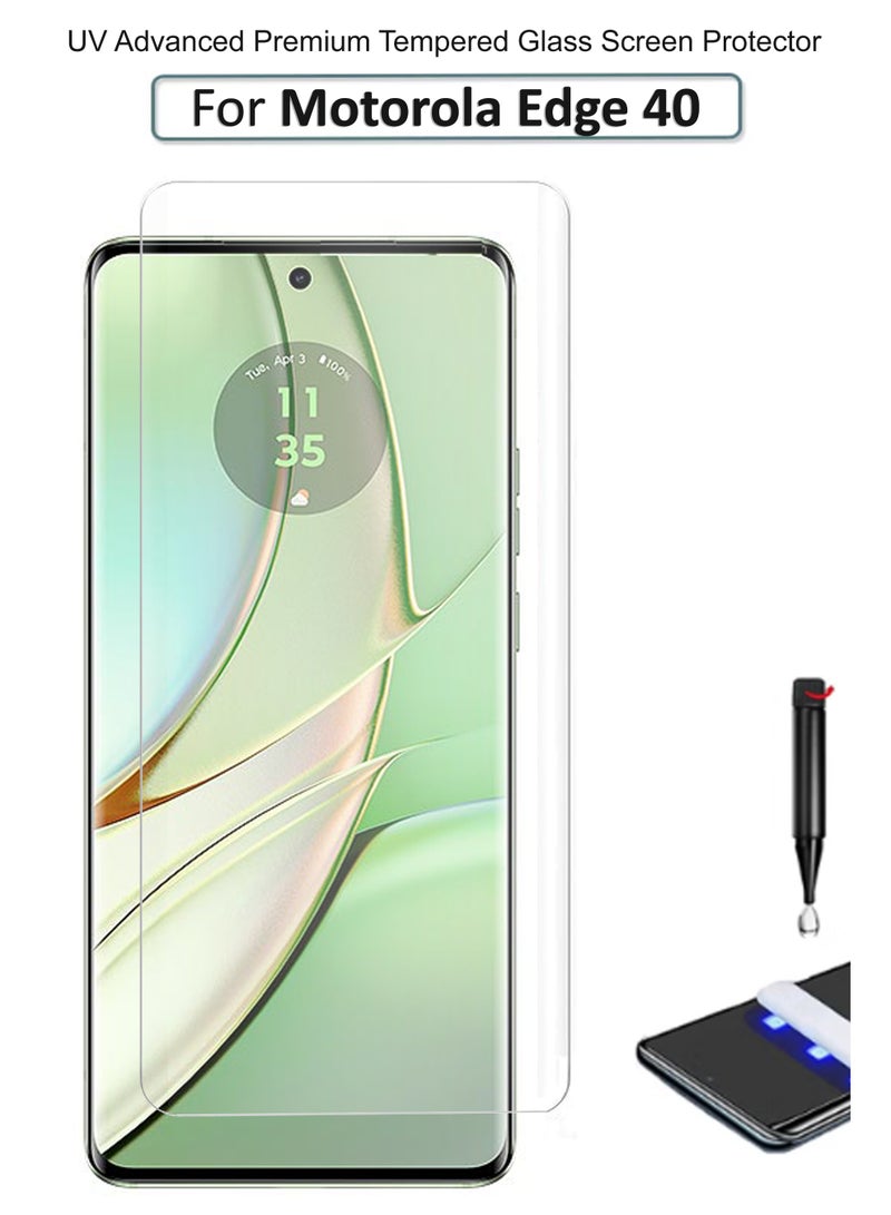For Motorola Edge 40 - UV Advanced Premium Tempered Glass Screen Protector Guard , Full Adhesive UV Curved Case Friendly HD Clarity With Installation Kit - Image 1