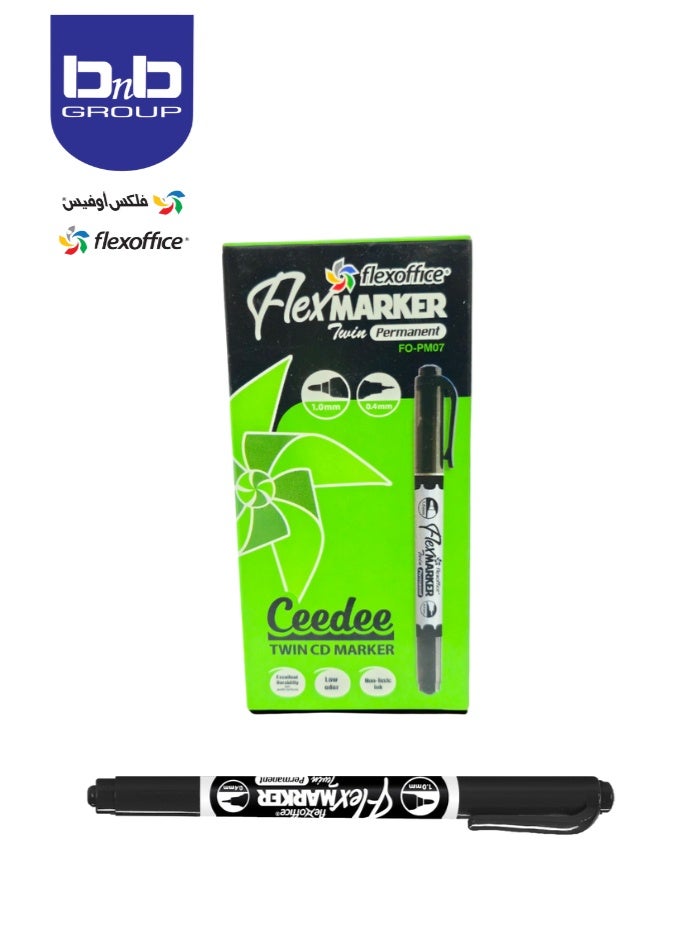 FLEXOFFICE Twin CD Marker 12-Pieces, 1.0/0.4 mm Point Size,‎ FO-PM07 BLACK - Image 1