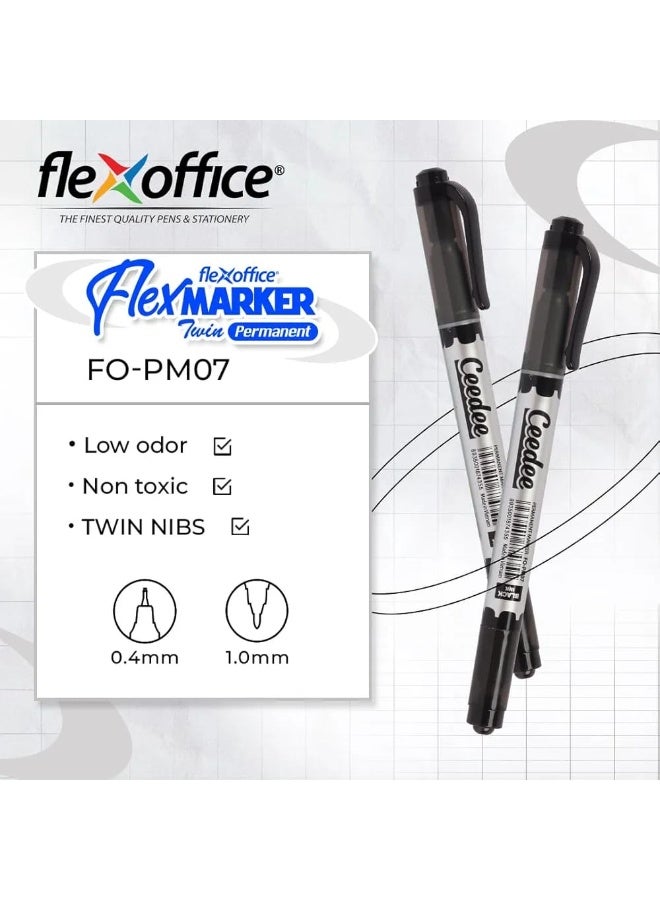 FLEXOFFICE Twin CD Marker 12-Pieces, 1.0/0.4 mm Point Size,‎ FO-PM07 BLACK - Image 3