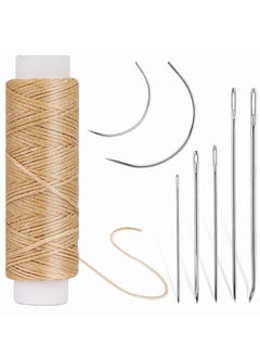 32 Yards Waxed Thread with 7 pcs Leather Hand Sewing Needles, 150D Flat Sewing Waxed Thread and Leather Repair Needles for Home Upholstery Carpet Leather Sewing Waxed Thread Cord Leather Craft DIY