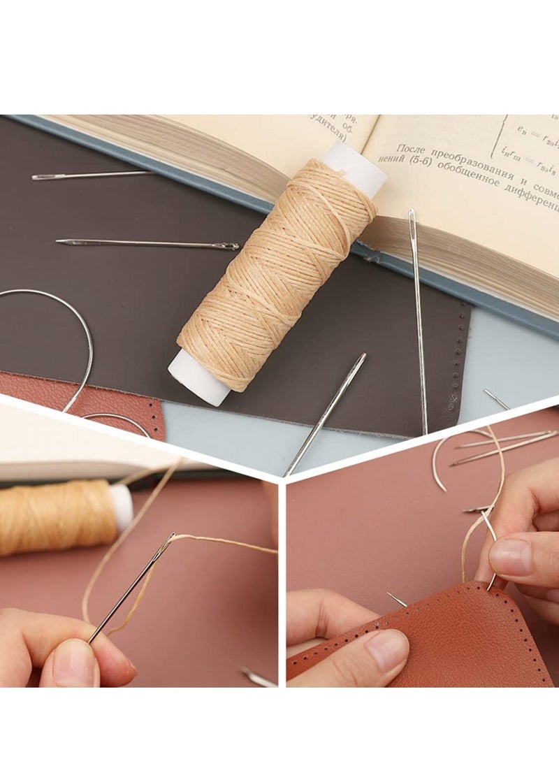 Generic - 32 Yards Waxed Thread with 7 pcs Leather Hand Sewing Needles, 150D Flat Sewing Waxed Thread and Leather Repair Needles for Home Upholstery Carpet Leather Sewing Waxed Thread Cord Leather Craft DIY - Image 1