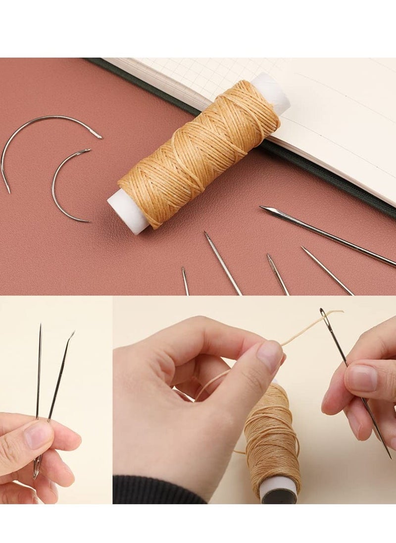 Generic - 32 Yards Waxed Thread with 7 pcs Leather Hand Sewing Needles, 150D Flat Sewing Waxed Thread and Leather Repair Needles for Home Upholstery Carpet Leather Sewing Waxed Thread Cord Leather Craft DIY - Image 1