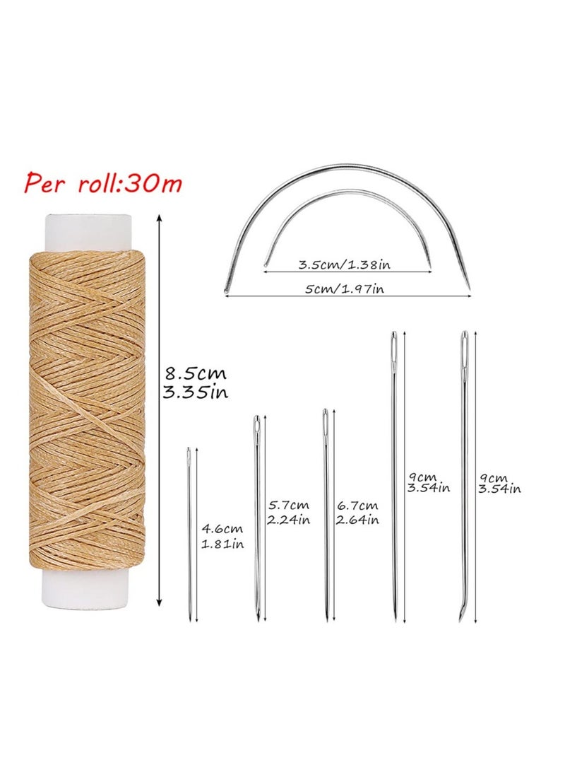 Generic - 32 Yards Waxed Thread with 7 pcs Leather Hand Sewing Needles, 150D Flat Sewing Waxed Thread and Leather Repair Needles for Home Upholstery Carpet Leather Sewing Waxed Thread Cord Leather Craft DIY - Image 1