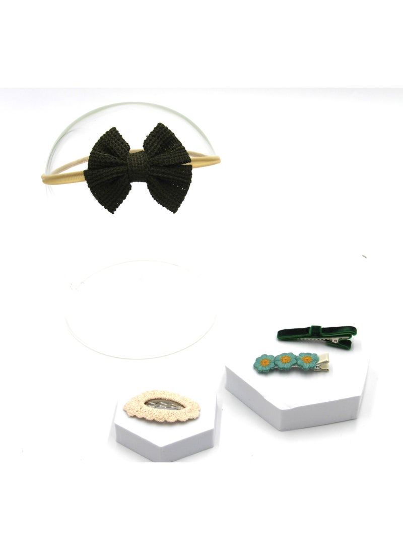 دىدانيالا طقم مشابك شعر فيونكة بشريط مع توكة شعر للبنات والأطفال - زيتوني - Image 5