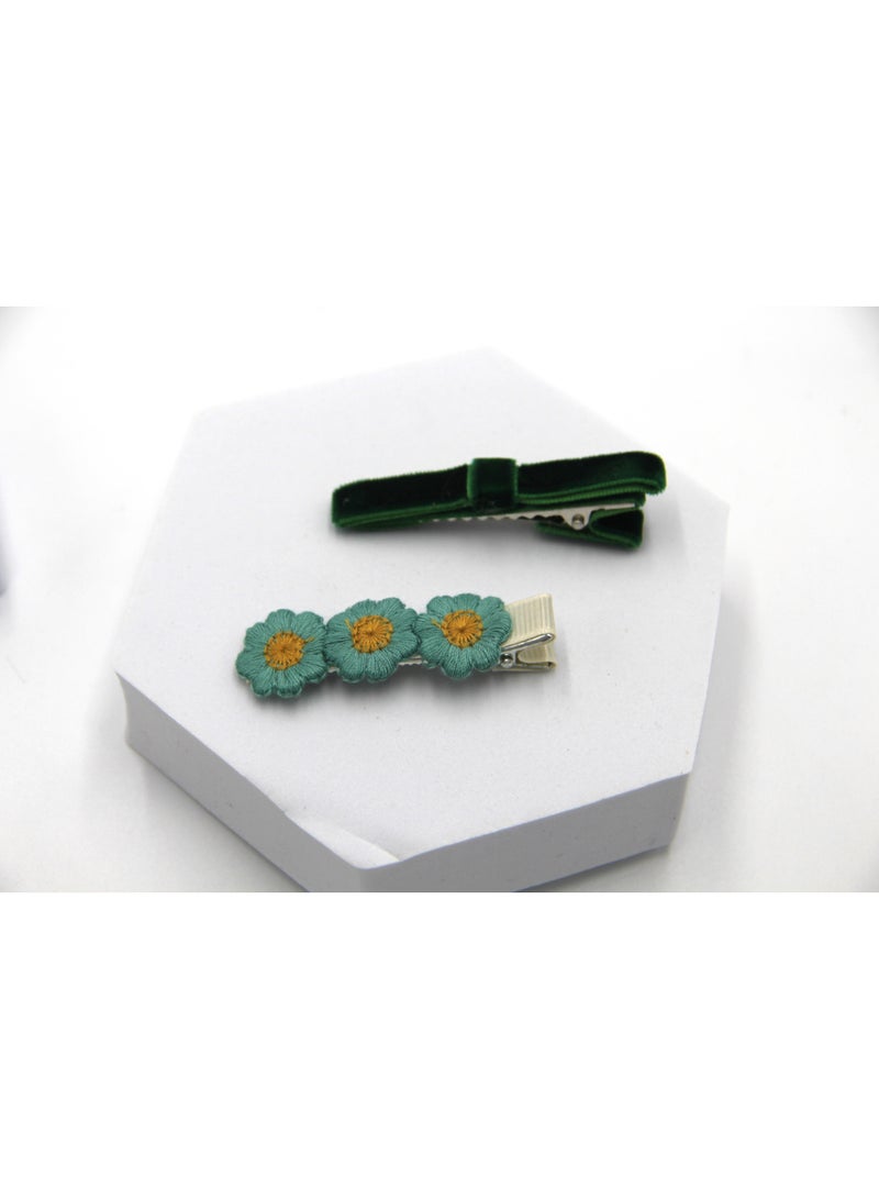 دىدانيالا طقم مشابك شعر فيونكة بشريط مع توكة شعر للبنات والأطفال - زيتوني - Image 4