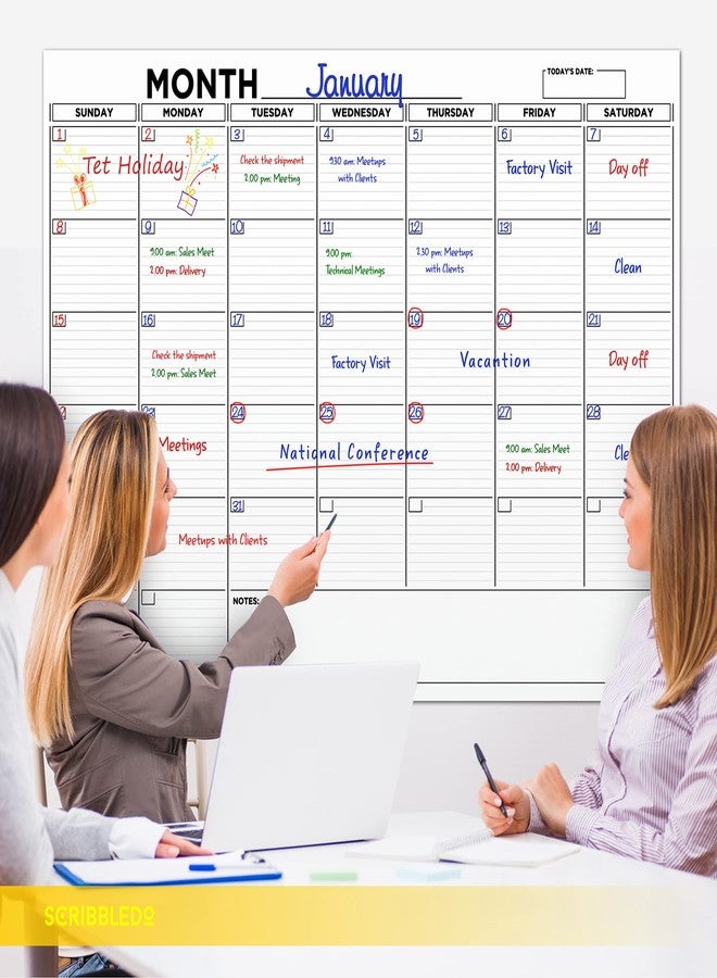 Scribbledo Large 36"x48" White Board Calendar Blank Dry Erase Calendar for Wall Big Dry Erase Wall Calendar Monthly Large Wall Calendar Dry Erase Board Planner Includes 6 Markers Eraser Push Pins & Mounting Tape - Image 4