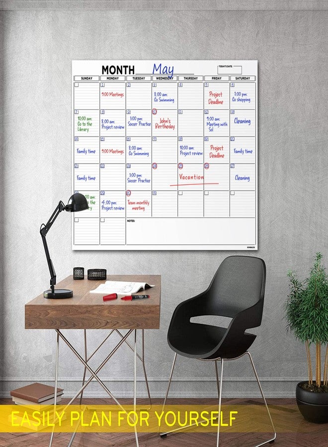Scribbledo Large 36"x48" White Board Calendar Blank Dry Erase Calendar for Wall Big Dry Erase Wall Calendar Monthly Large Wall Calendar Dry Erase Board Planner Includes 6 Markers Eraser Push Pins & Mounting Tape - Image 5
