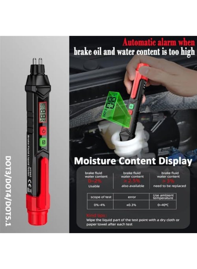 Azonee Brake Fluid Tester Pen, Automotive Brake Fluid Content Detector, Vehicle Brake Diagnostic Testing Tool, Hydraulic Fluid Liquid Tester Pen Oil Moisture Tester Analyzer Meter for DOT3 DOT4 DOT5.1 - Image 4