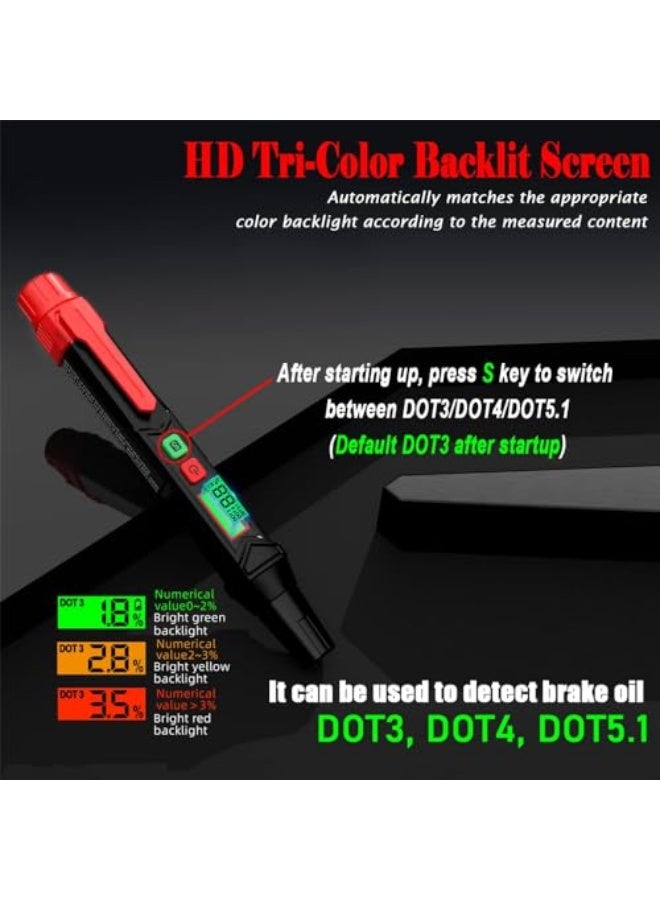 Azonee Brake Fluid Tester Pen, Automotive Brake Fluid Content Detector, Vehicle Brake Diagnostic Testing Tool, Hydraulic Fluid Liquid Tester Pen Oil Moisture Tester Analyzer Meter for DOT3 DOT4 DOT5.1 - Image 3