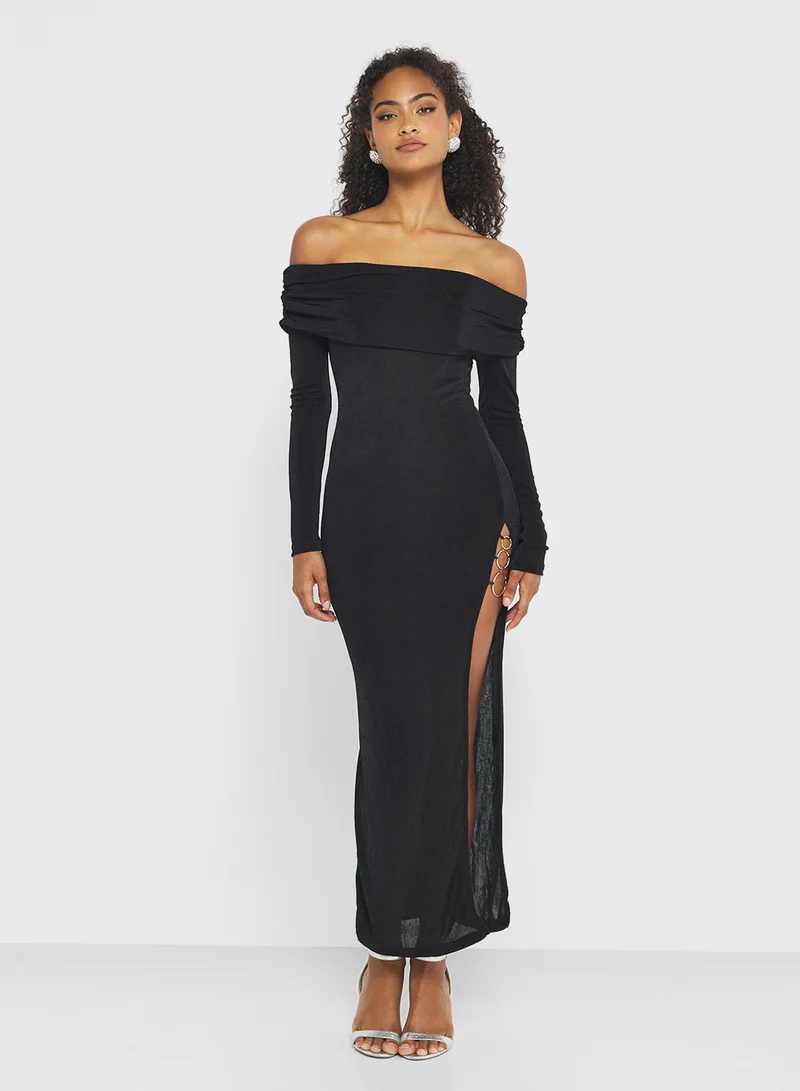 جينجر Off Shoulder Bodycon Dress with Slit