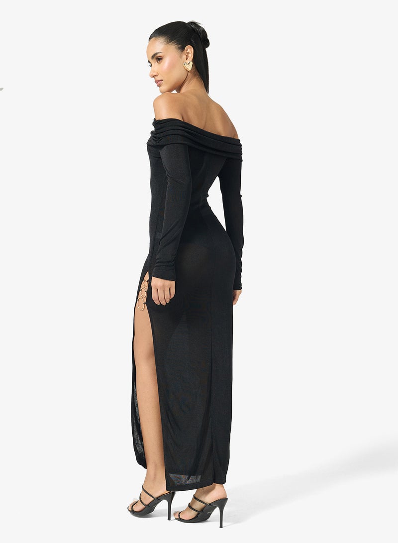 جينجر فستان ضيق مكشوف الكتفين بفتحة - Image 2