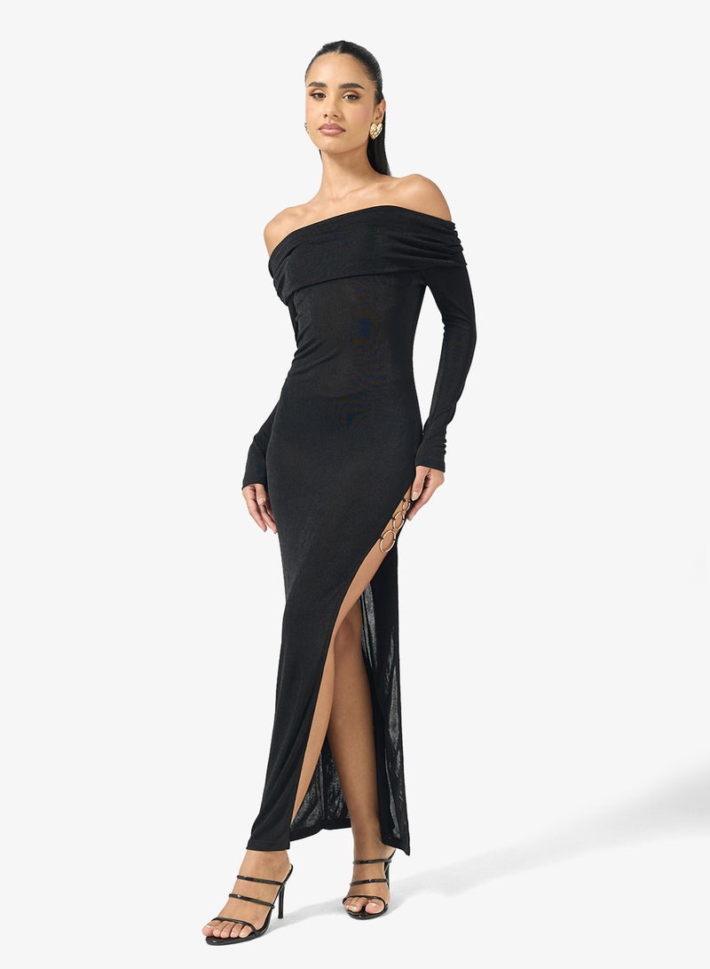 جينجر فستان ضيق مكشوف الكتفين بفتحة - Image 1