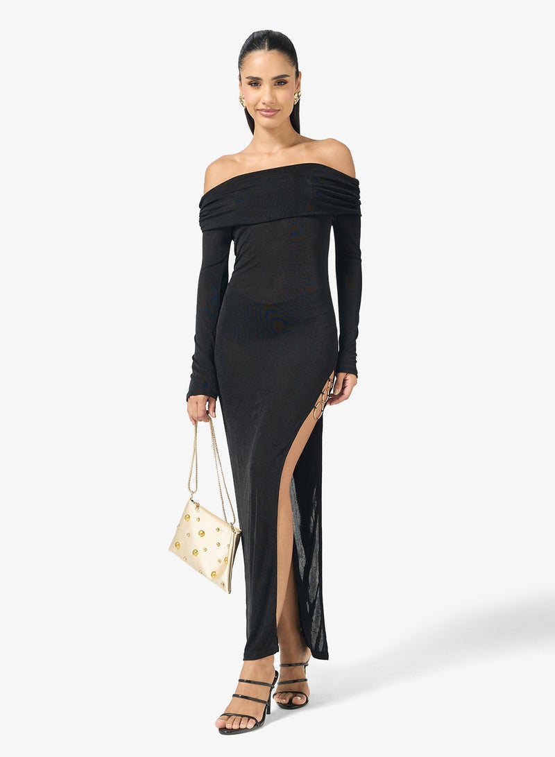 جينجر فستان ضيق مكشوف الكتفين بفتحة - Image 4