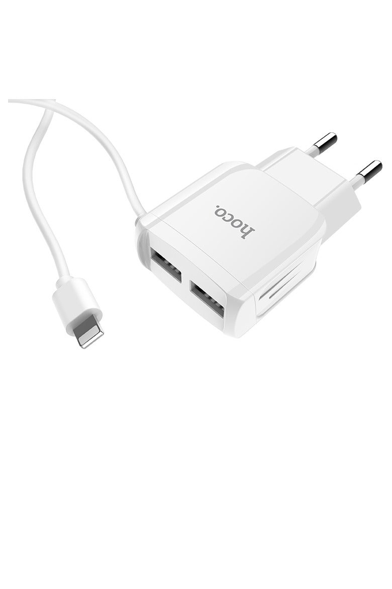 Hoco C59A Mega joy double port charger, For Lightning (EU) , Compatible With Samsung Huawei Xiaomi Oppo - White - Image 3