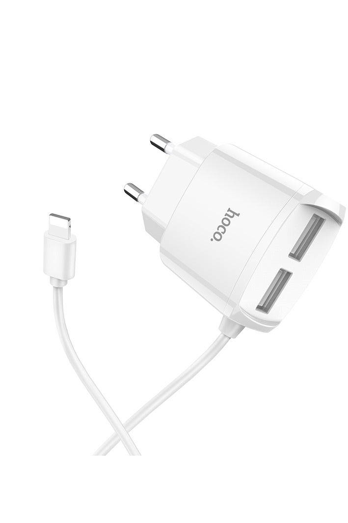 Hoco C59A Mega joy double port charger, For Lightning (EU) , Compatible With Samsung Huawei Xiaomi Oppo - White - Image 4