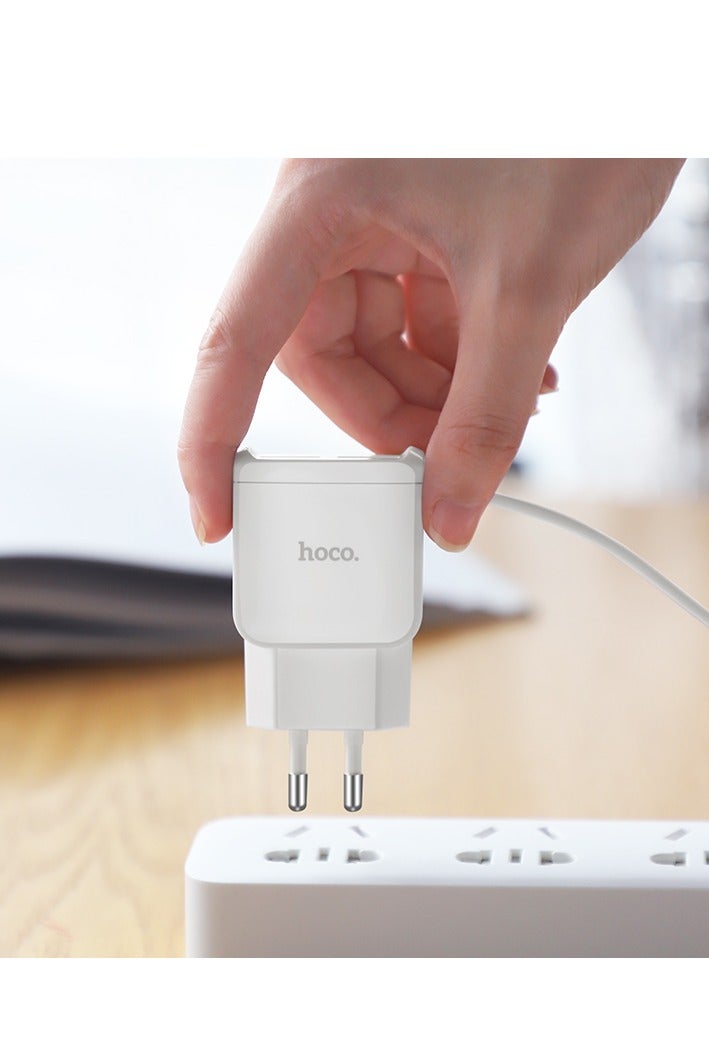Hoco C59A Mega joy double port charger, For Lightning (EU) , Compatible With Samsung Huawei Xiaomi Oppo - White - Image 5