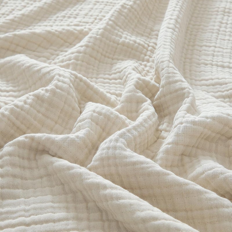 PHF 100% Cotton Muslin Blanket Twin XL Size 66"x90", 4-Layer Lightweight Gauze Throw, Breathable Cloud-Soft Minimalist Blanket for Bed, Couch, Camping & Baby, Oat Milk, Ideal Gift - Image 1