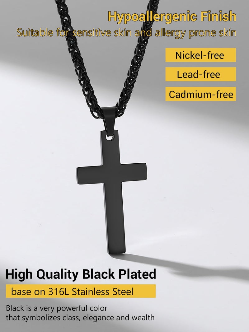 PROSTEEL Mens Cross Necklace Black Pendant Chain 22 inch Trendy Gothic Punk Jewelry Men Minimalist Cross Necklaces - Image 4