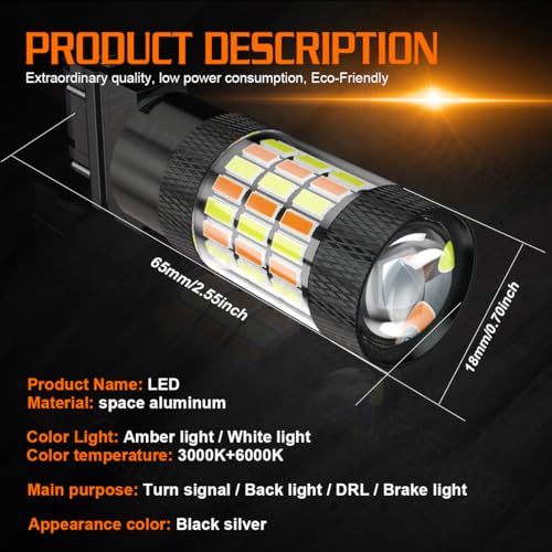 AZQOP 3157 Switchback LED Turn Signal Bulbs for Chevy Silverado/GMC Sierra 1500 2500 2001-2013, 3057 4057 Parking Lights, 300% Brightness, Dual Color 6000K White/3000K Amber, Plug and Play, Waterproof, 4PCS - Image 4