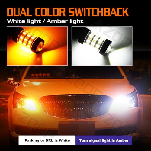AZQOP 3157 Switchback LED Turn Signal Bulbs for Chevy Silverado/GMC Sierra 1500 2500 2001-2013, 3057 4057 Parking Lights, 300% Brightness, Dual Color 6000K White/3000K Amber, Plug and Play, Waterproof, 4PCS - Image 5